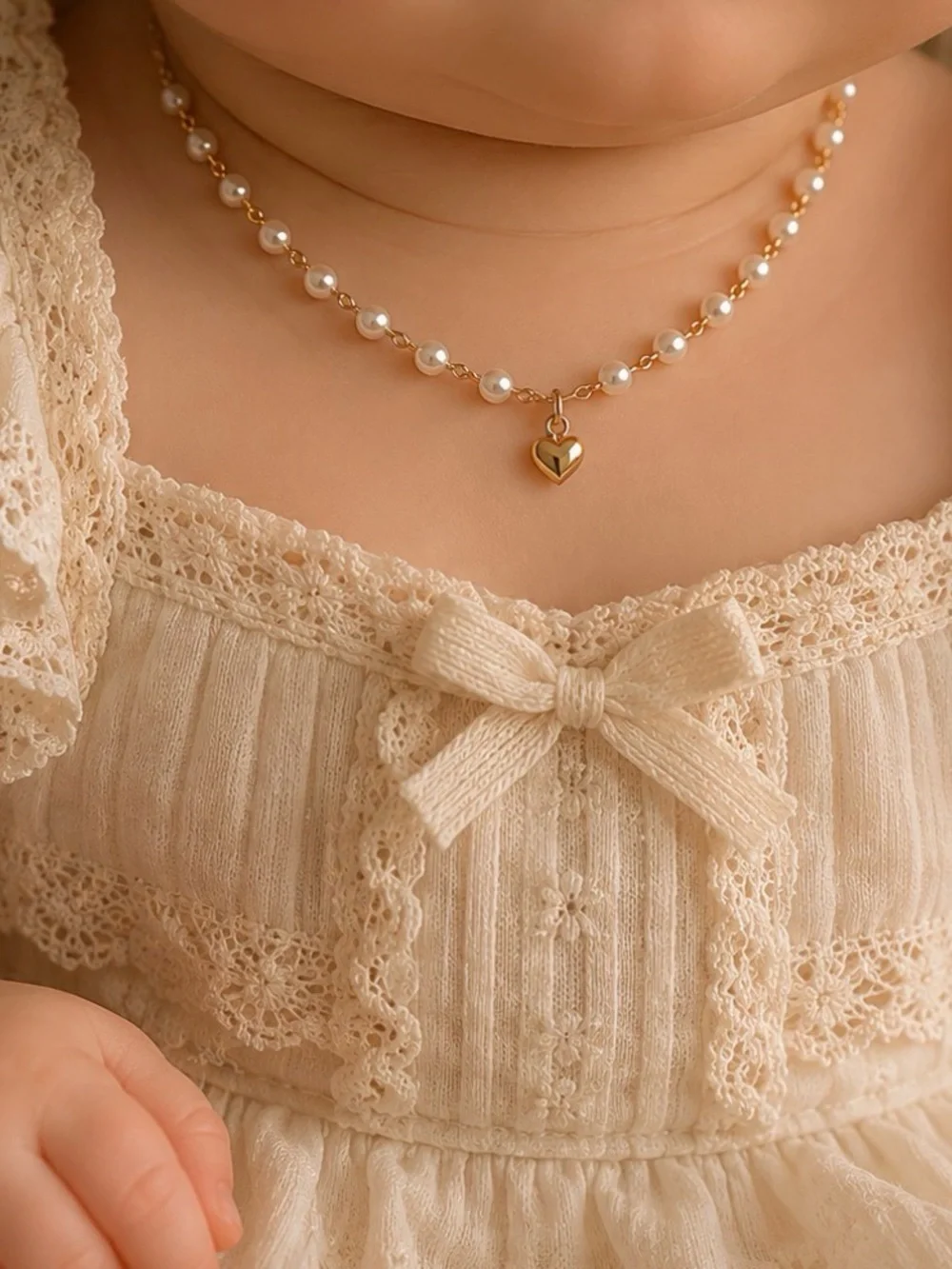 Pearl Heart Pendant Necklace for Kids - Gold Accent